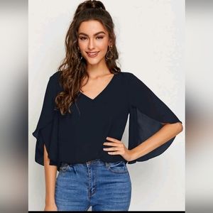 Navy petal sleeve blouse. Size Medium